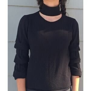 GIGI MODA Italy Chocker Cut out Collar Black Sweater S Whimsy Goth Stretch